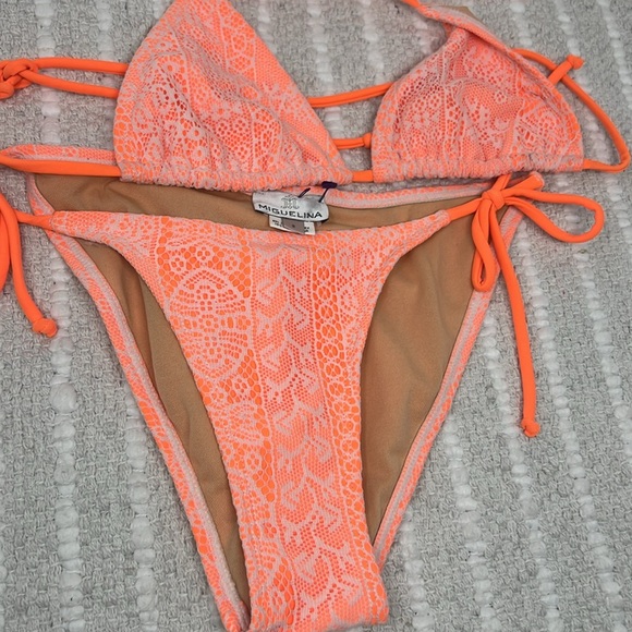 MIGUELINA Orange Lace Two Piece String Bikini Set Women’s Small